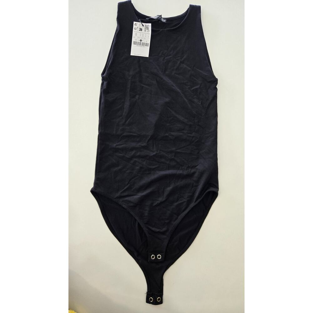 Stradivarius Black Sleeveless Bodysuit Women’s Size S High Neck Stretch Basics N